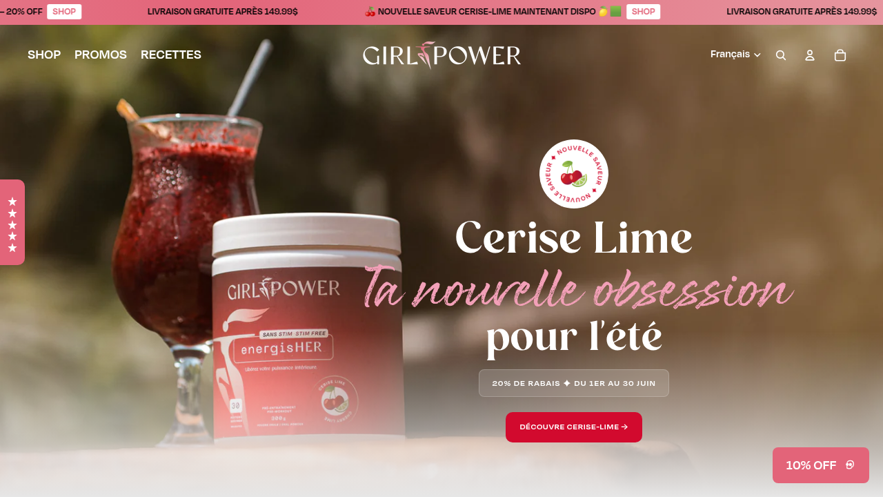 Capture d'écran du site Girl Power Supplements